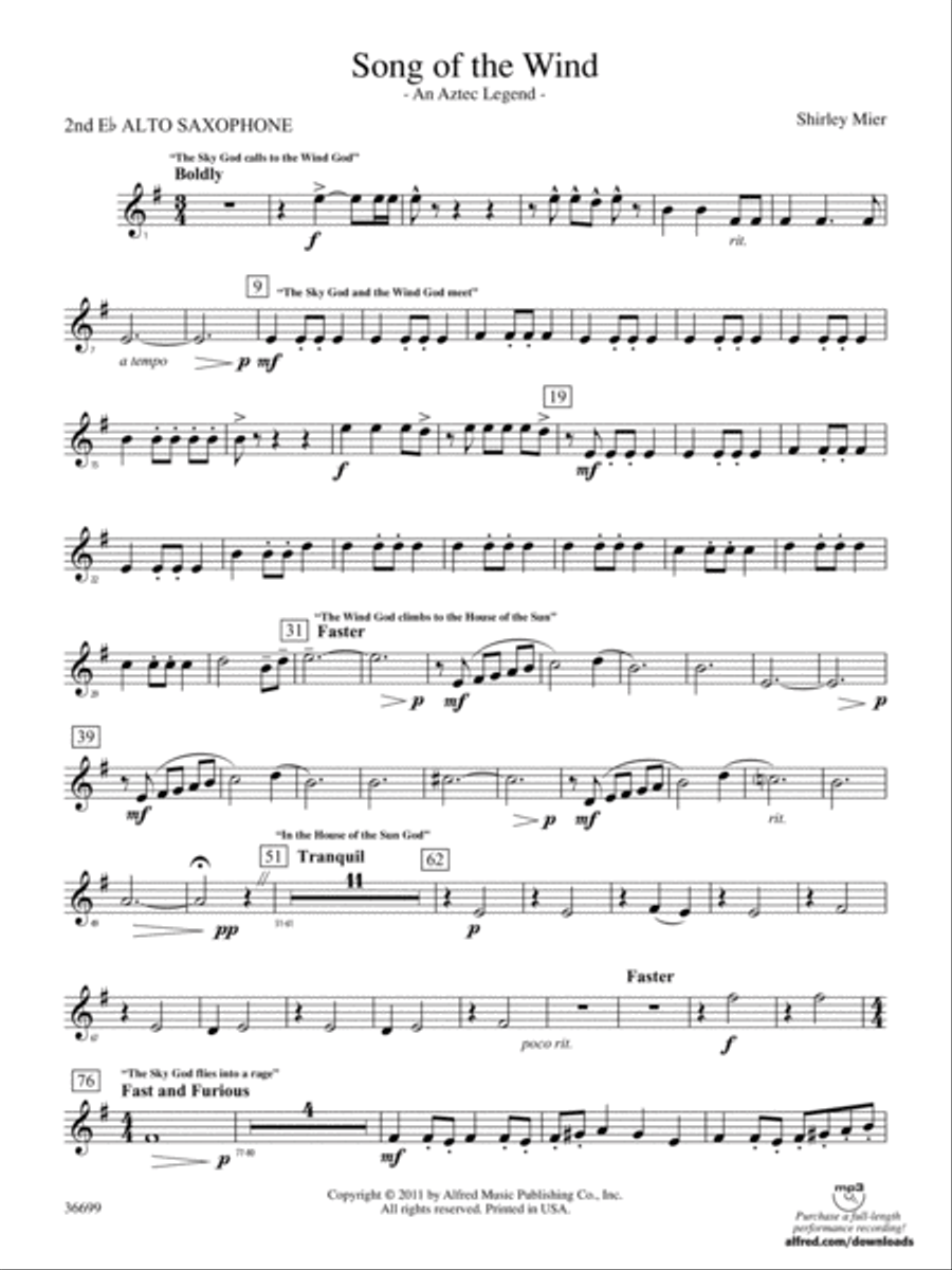 Song of the Wind: 2nd E-flat Alto Saxophone Concert Band scores gallery preview page 1