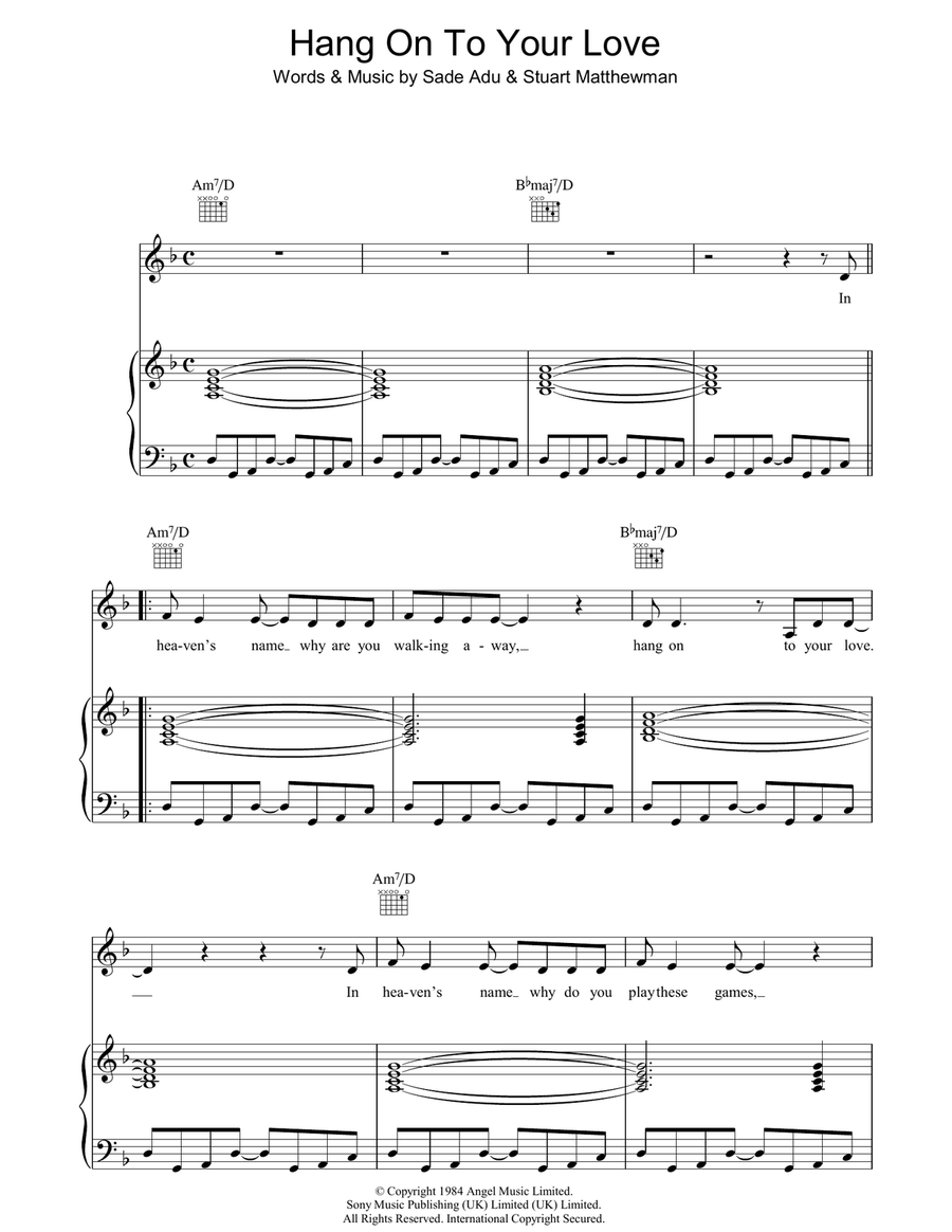 Hang On To Your Love Piano, Vocal, Guitar scores gallery preview page 1