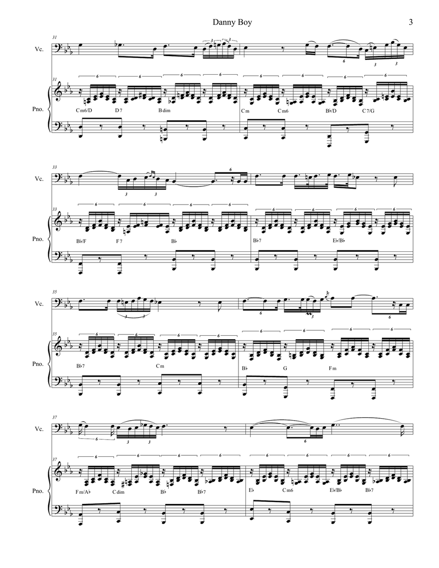 Danny Boy (Funeral Version) (Cello Solo and Piano) Piano scores gallery preview page 3
