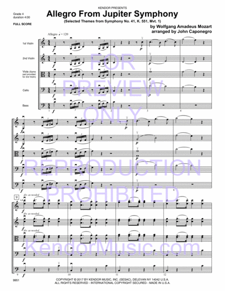 Allegro From Jupiter Symphony (Selected Themes From Symphony No. 41, K. 551, Mvt. 1) (Full Score)