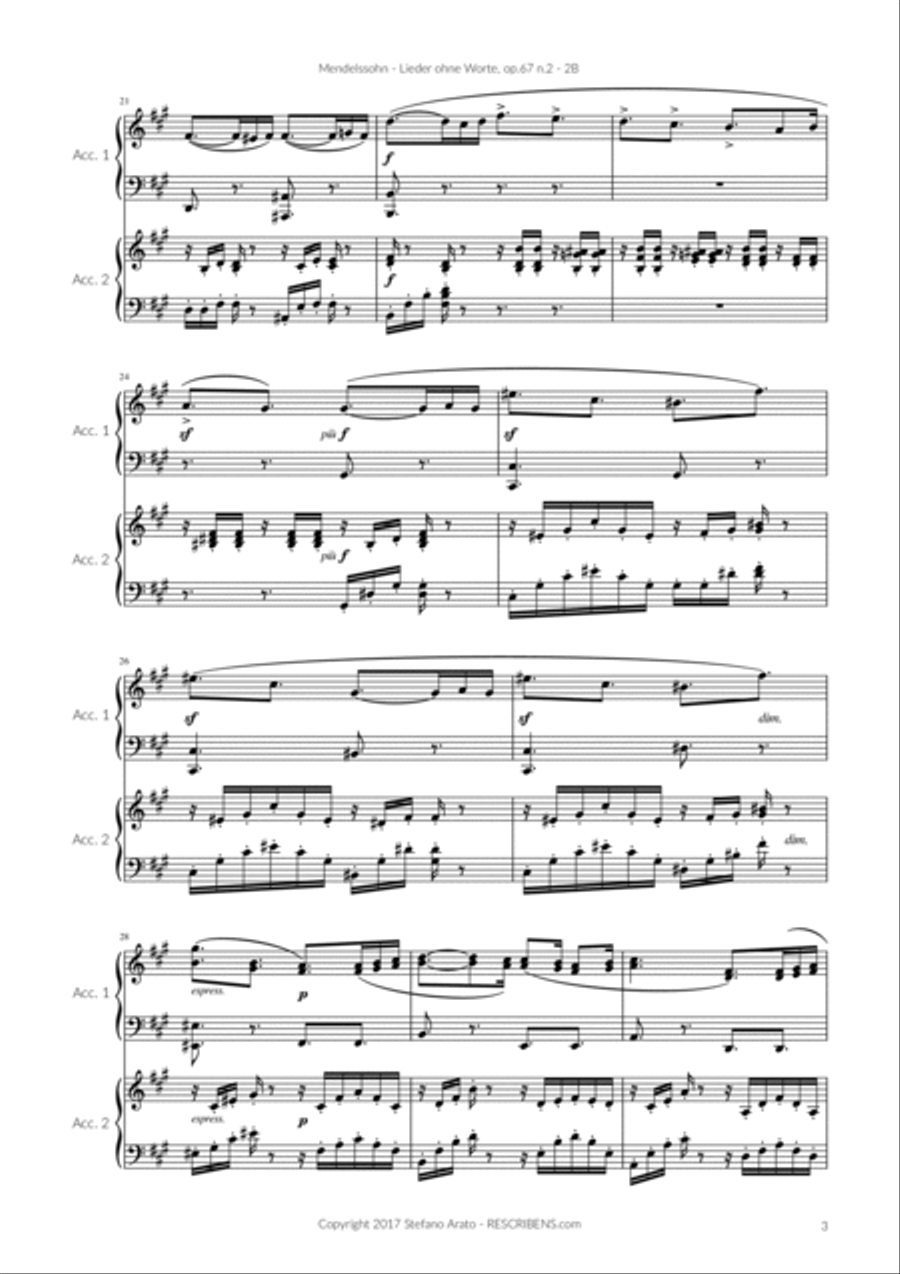 Lieder ohne Worte op.67 n.2 (2B) Accordion scores gallery preview page 5