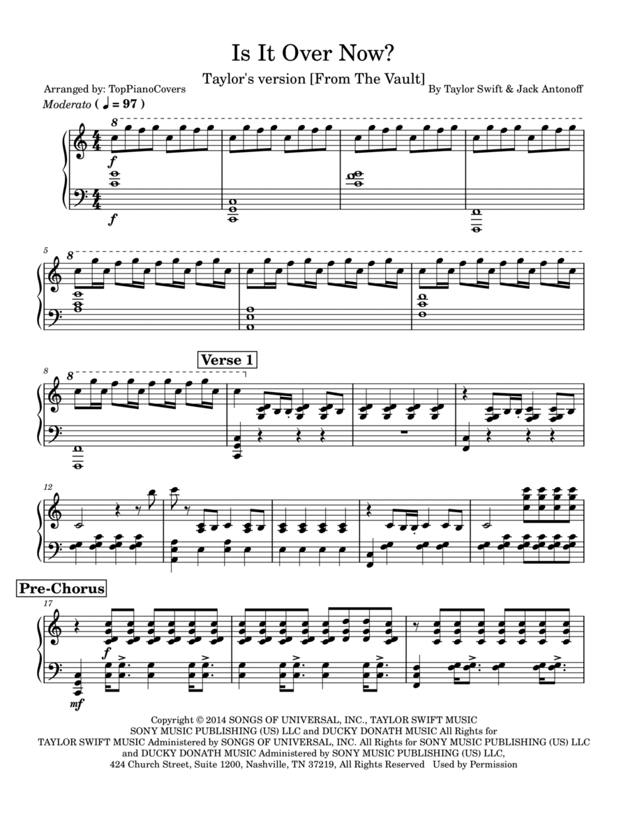 Is It Over Now? Piano Solo scores gallery preview page 1