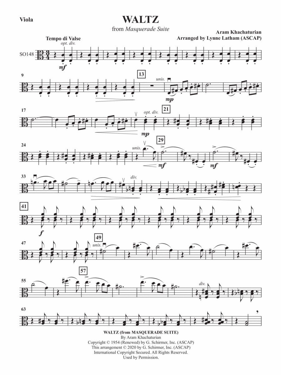 Waltz (from Masquerade Suite) - Viola