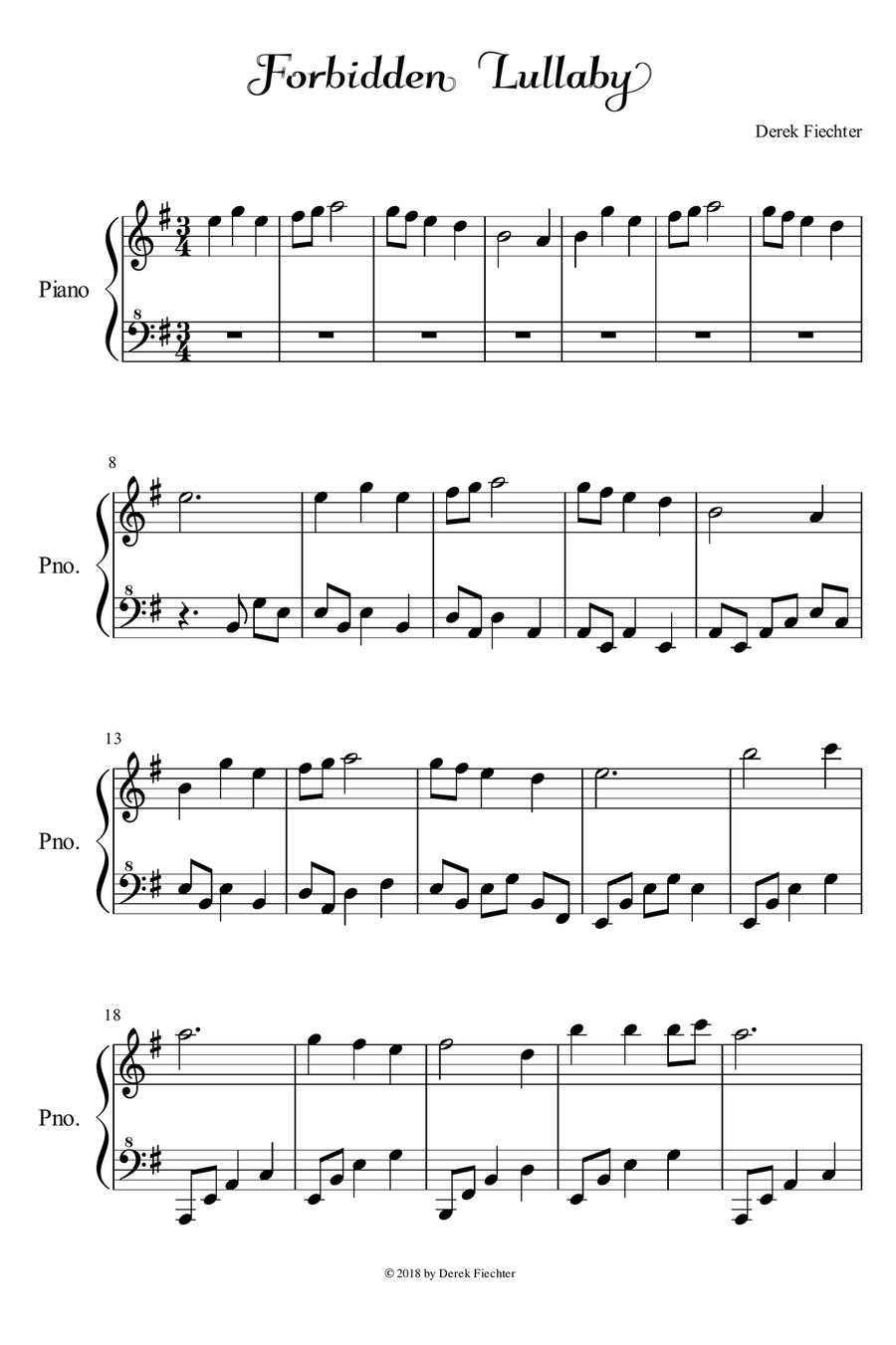 Forbidden Lullaby Piano Solo scores gallery preview page 1