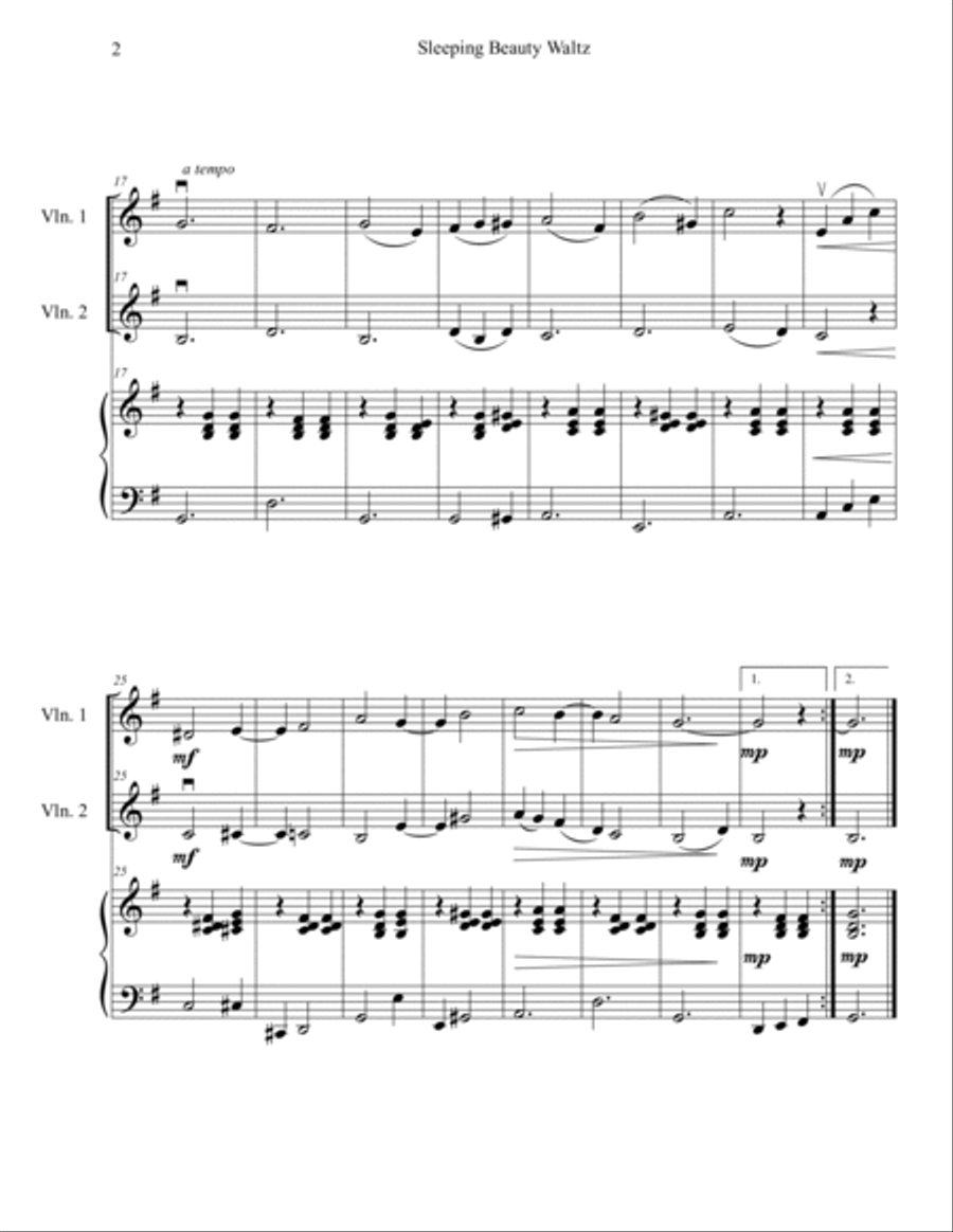 Sleeping Beauty Waltz (Violin Duet with Piano Accompaniment) String Duet scores gallery preview page 2