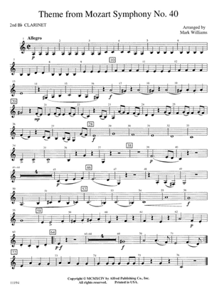 Theme from Mozart Symphony No. 40: 2nd B-flat Clarinet