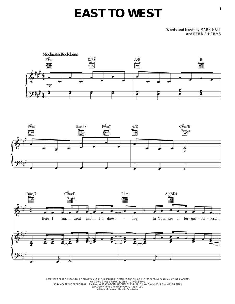 East To West East To West Piano, Vocal, Guitar scores gallery preview page 1