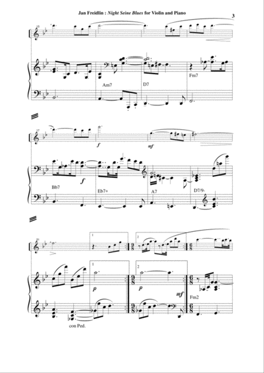 Jan Freidlin: Night Seine Blues for vioin and piano Violin Solo scores gallery preview page 3