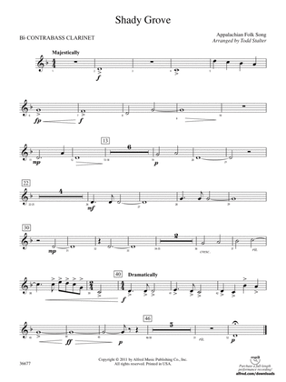 Shady Grove: (wp) B-flat Contrabass Clarinet