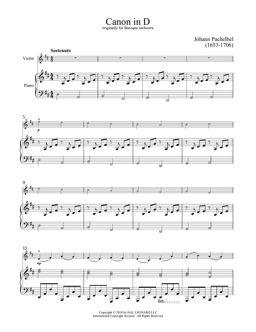 Canon In D Violin Solo scores gallery preview page 1
