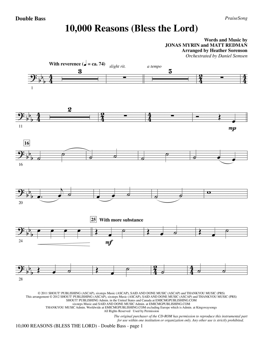 10,000 Reasons (Bless The Lord) - Double Bass Choir scores gallery preview page 1