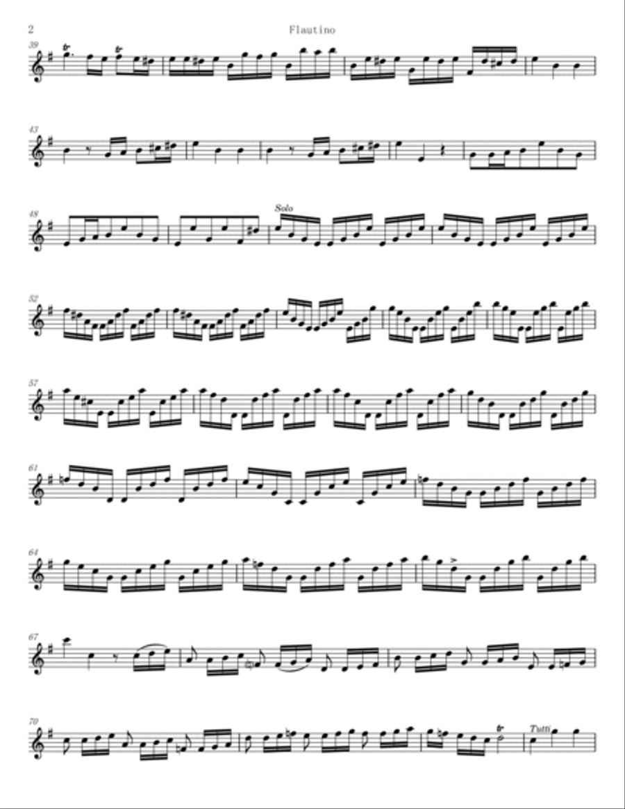 Vivaldi - Flautino Concerto RV 443 - For Flute Solo In G Major - Original Complete Flute Solo scores gallery preview page 2