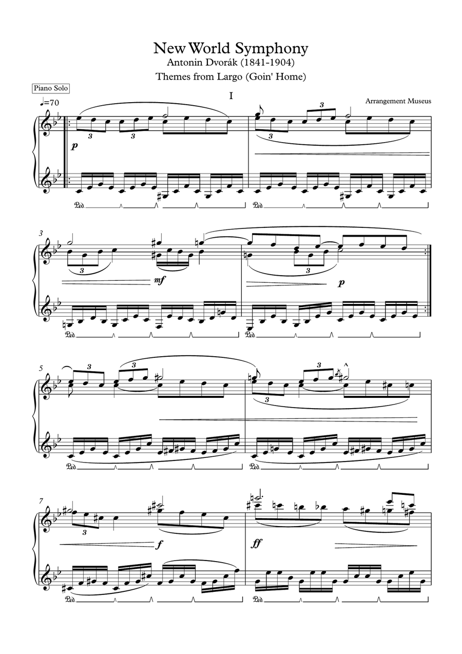 New World Symphony themes from Largo Going Home piano solo plus mp3 Piano Solo scores gallery preview page 1