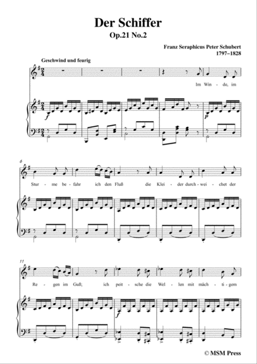Schubert-Der Schiffer,Op.21 No.2,in G Major,for Voice&Piano Voice scores gallery preview page 3
