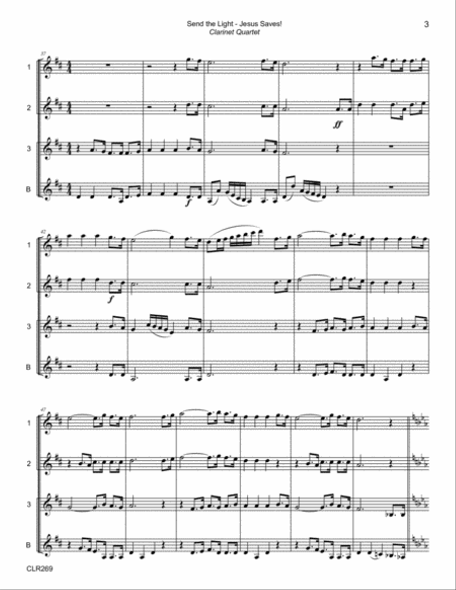 SEND THE LIGHT with JESUS SAVES - CLARINET QUARTET (unaccompanied) Clarinet Quartet scores gallery preview page 3