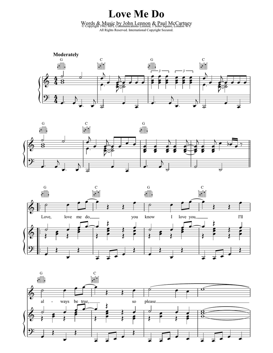 Love Me Do Piano, Vocal, Guitar scores gallery preview page 1