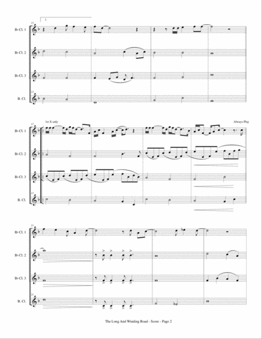 The Long And Winding Road Clarinet Quartet scores gallery preview page 4