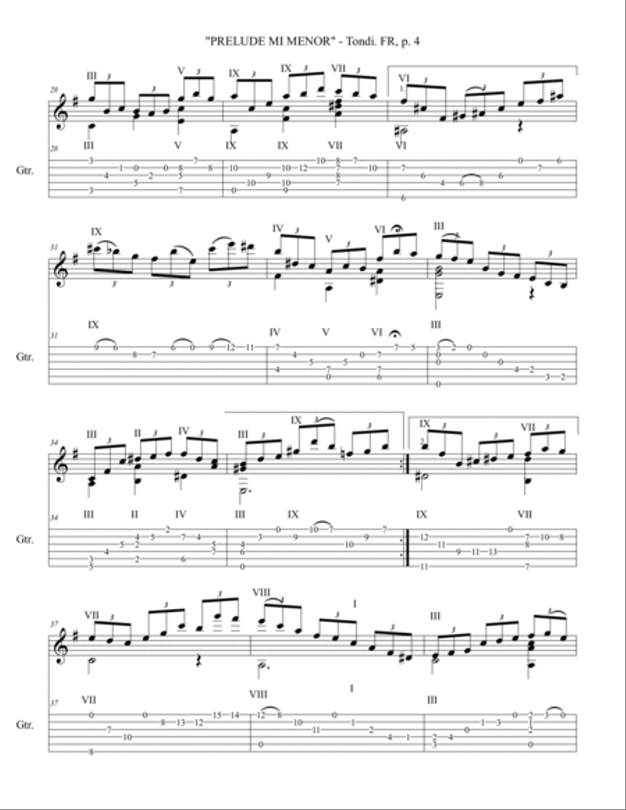 Prelude Mi Menor (Opus. 8) For Guitar - Tondi. FR Original Works Acoustic Guitar scores gallery preview page 4
