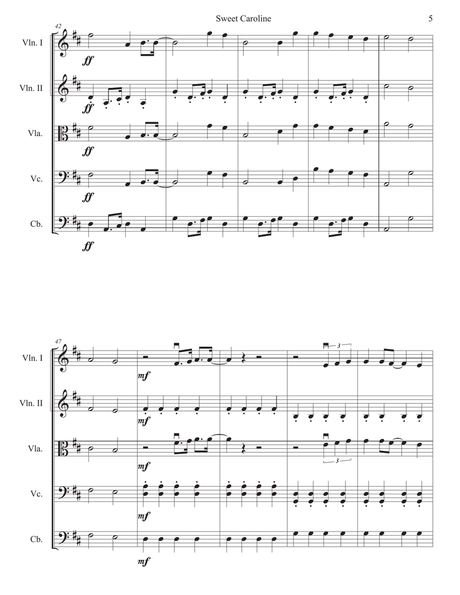 Sweet Caroline String Quartet scores gallery preview page 5