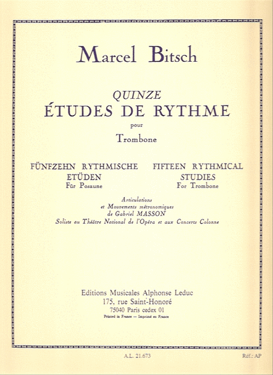 Fifteen Rhythmical Studies for Trombone Trombone Solo scores gallery preview page 1