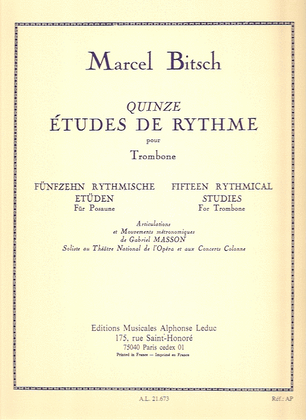 Book cover for Fifteen Rhythmical Studies for Trombone