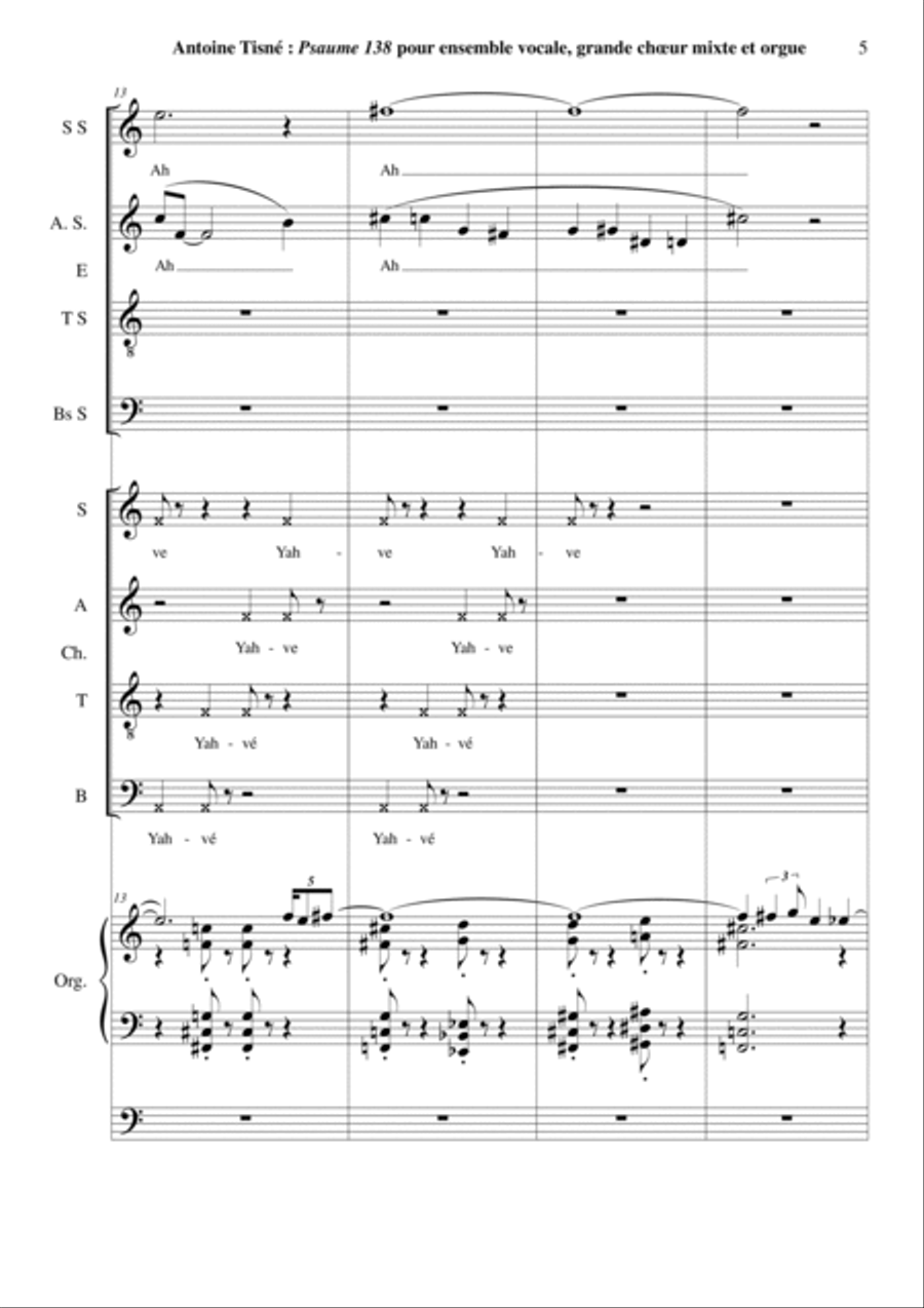 Antoine Tisné : Psaume 138 for SATB soloists, SATB mixed chorus and organ 4-Part scores gallery preview page 5
