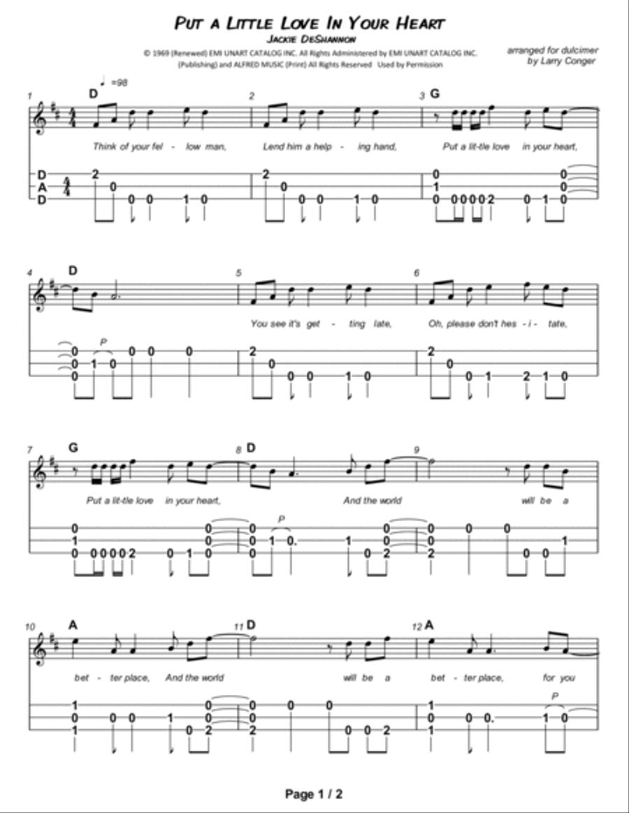 Put A Little Love In Your Heart Dulcimer scores gallery preview page 2