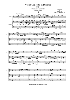 Book cover for Vivaldi - Violin Concerto No.2 in D minor RV 244 Op.12 for Violin and Cembalo (or Piano)