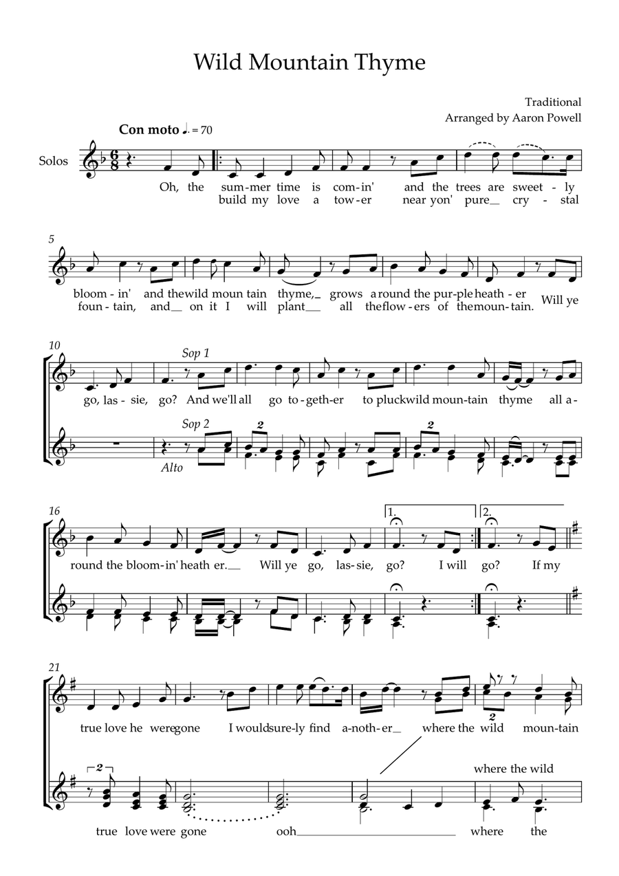 Wild Mountain Thyme (Will Ye Go, Lassie, Go?) SSA scores gallery preview page 1