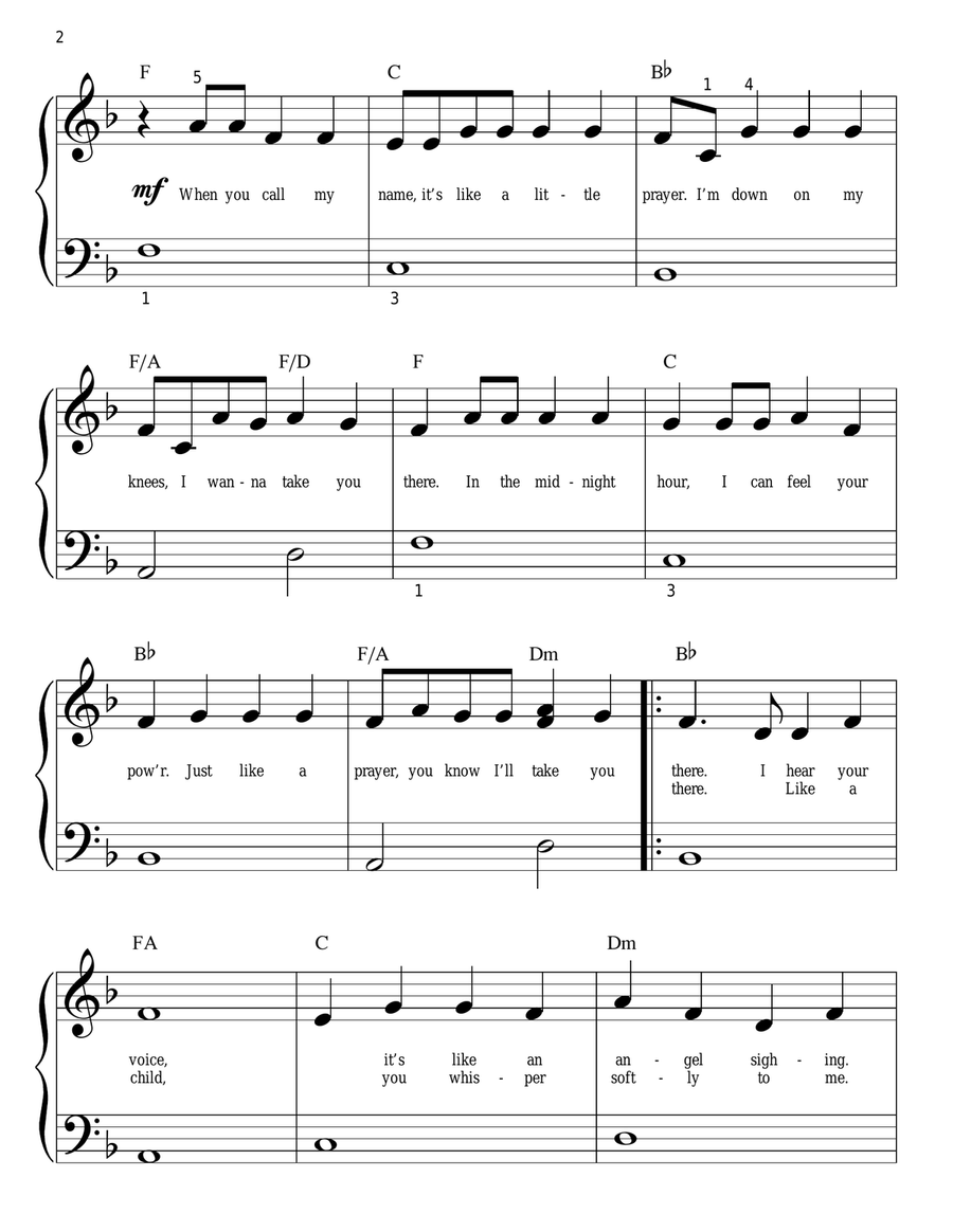 Like A Prayer Like A Prayer Easy Piano scores gallery preview page 2