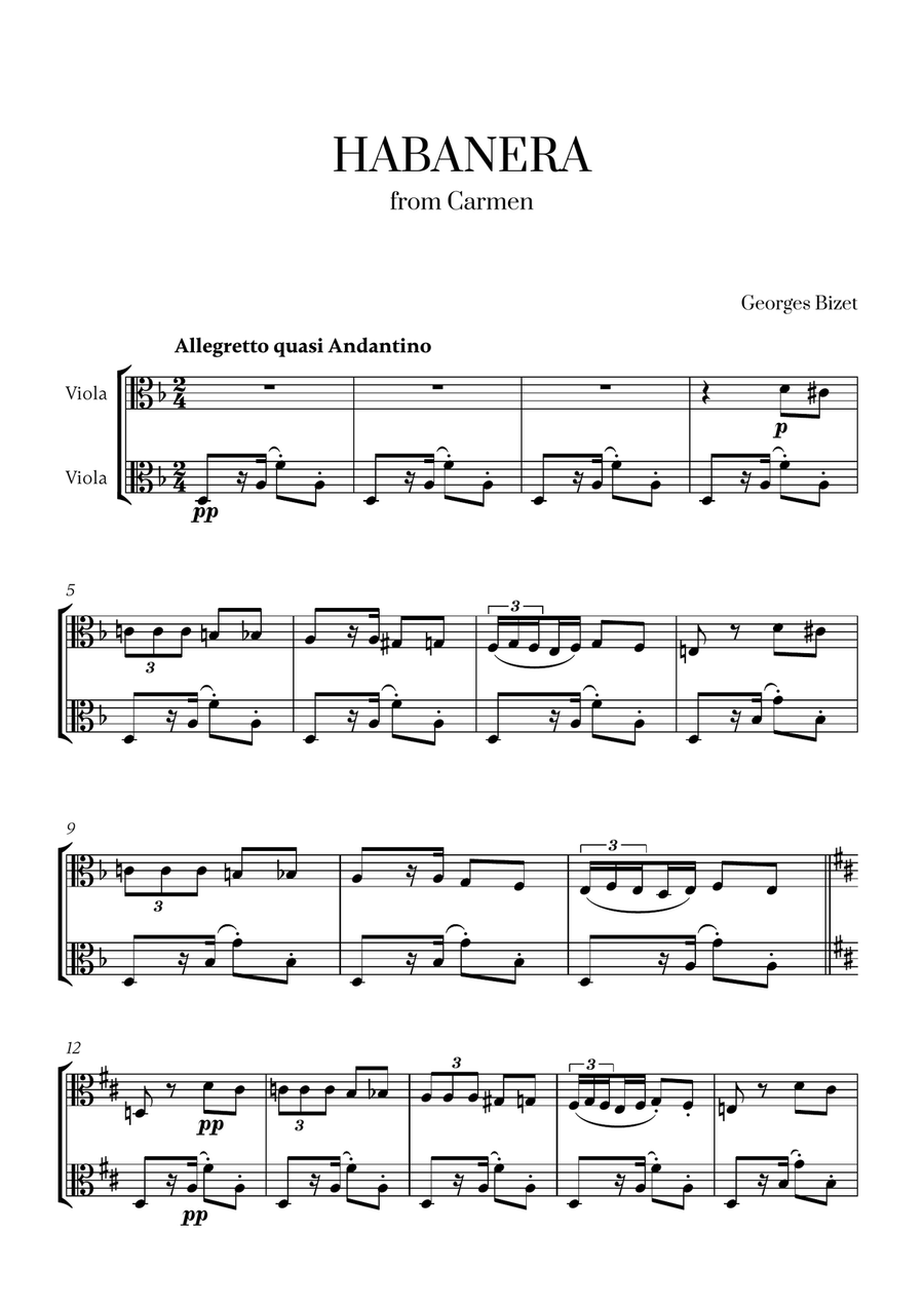Georges Bizet - Habanera (from Carmen) (for Viola Duet) String Duet scores gallery preview page 1