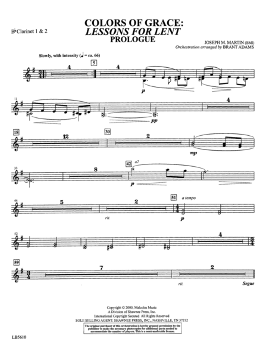 Colors of Grace - Lessons for Lent (New Edition) (Orchestra Accompaniment) - Bb Clarinet 1 & 2 Choir scores gallery preview page 2