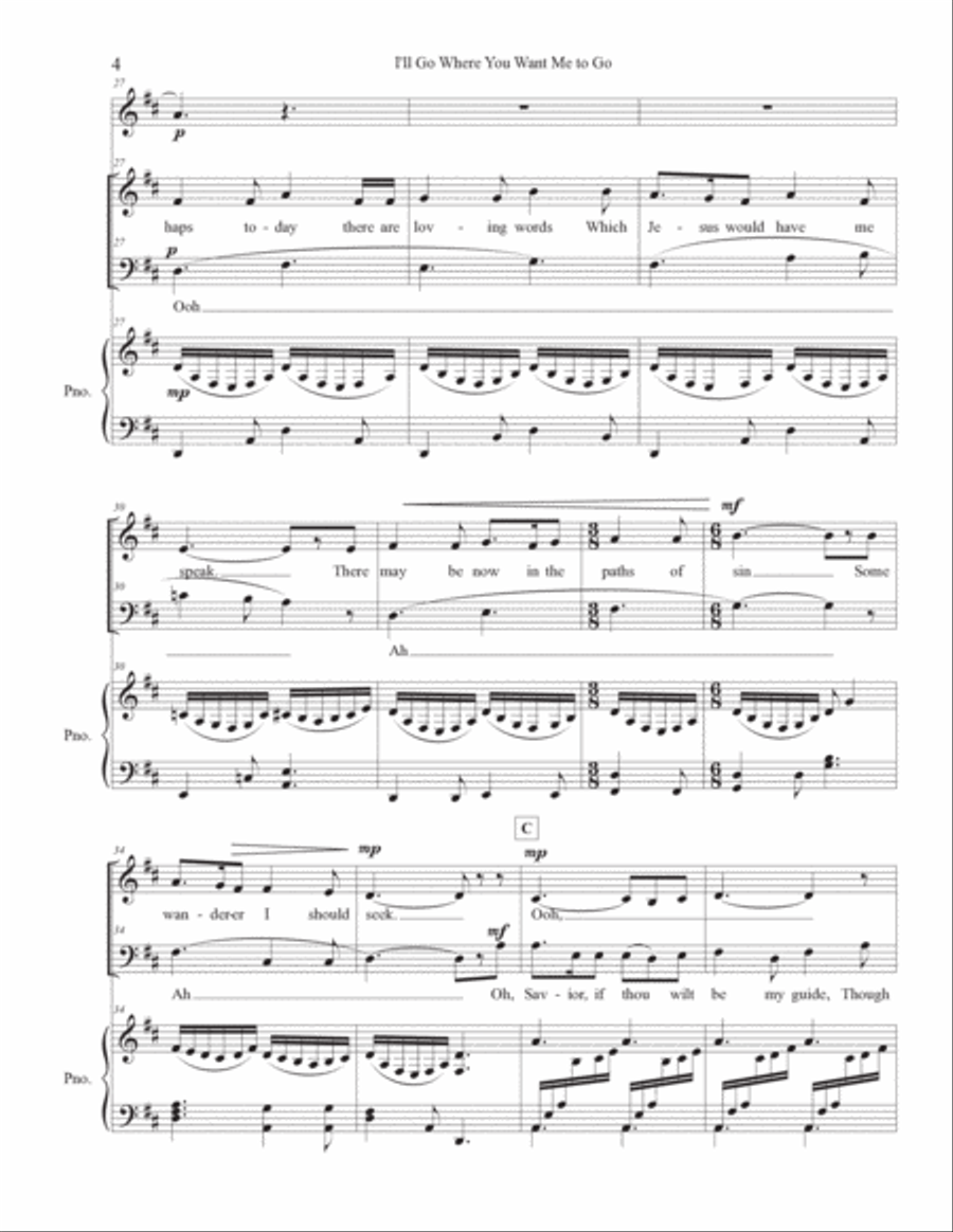 I'll Go Where You Want Me to Go - 2-Part Mixed Chorus, Piano, C instrument 2-Part scores gallery preview page 5