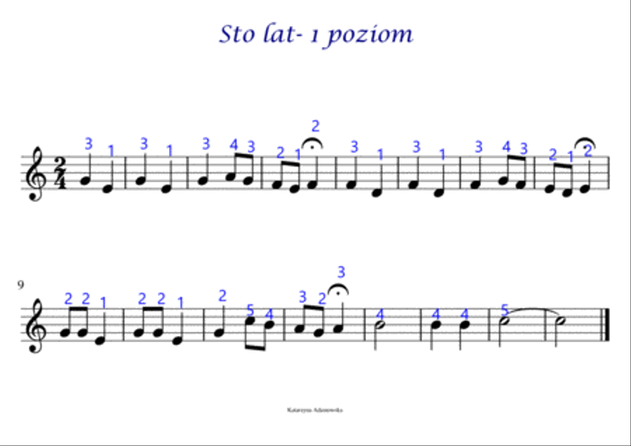 Sto lat pierwszy poziom prawa ręka- one hundred years first level easy Piano Method scores gallery preview page 1