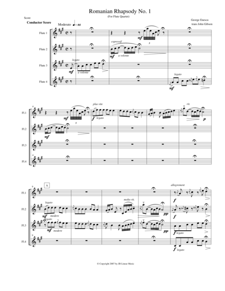 Enescu - Romanian Rhapsody #1 for Flute Quartet image number null