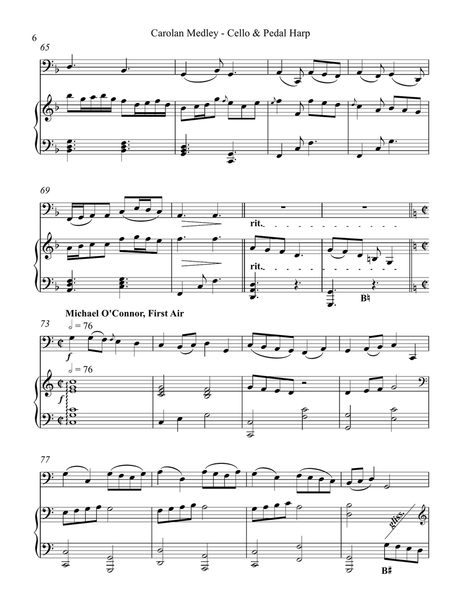Carolan Medley, Duet for Cello & Pedal Harp String Duet scores gallery preview page 6