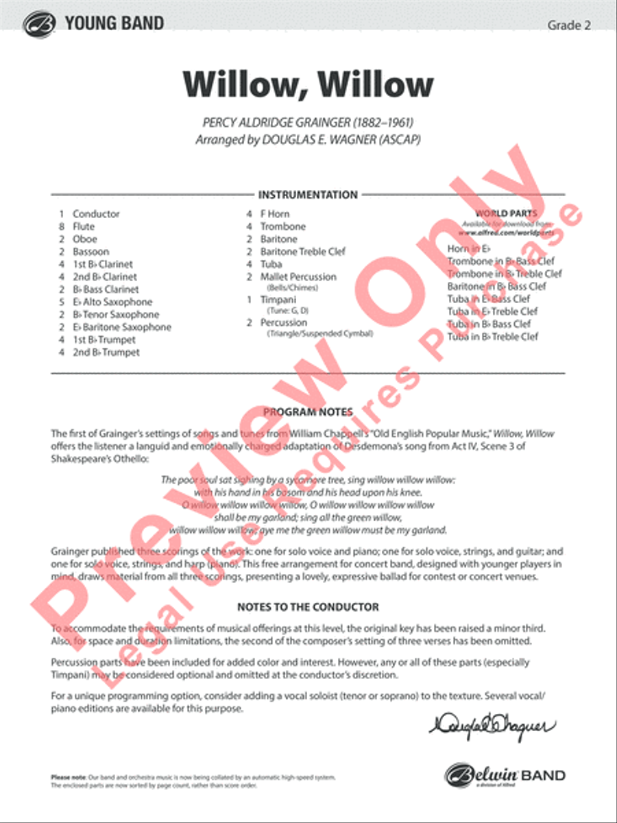 Willow, Willow Willow, Willow Concert Band scores gallery preview page 2