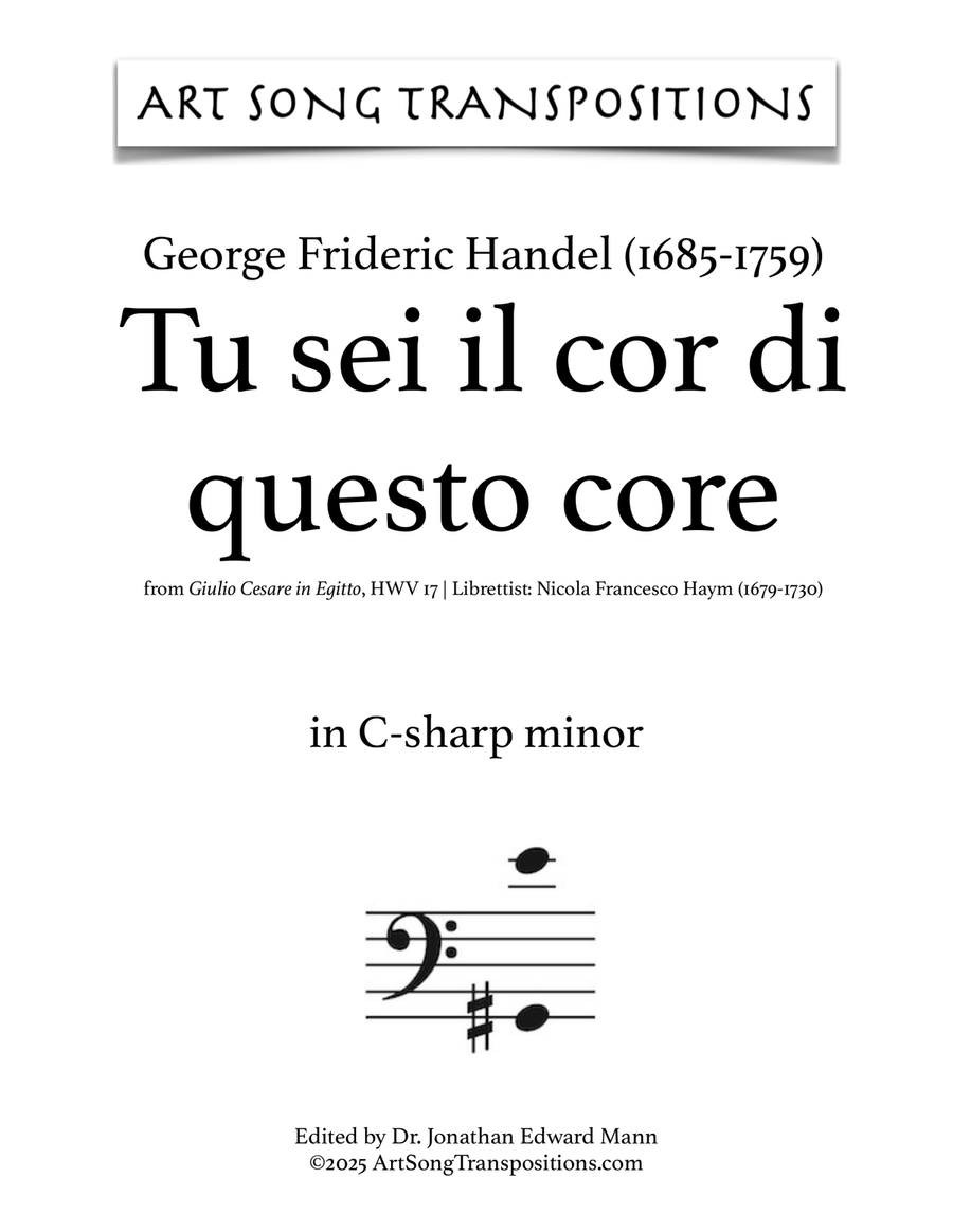 HANDEL: Tu sei il cor di questo core (transposed to C-sharp minor) Piano, Vocal scores gallery preview page 1