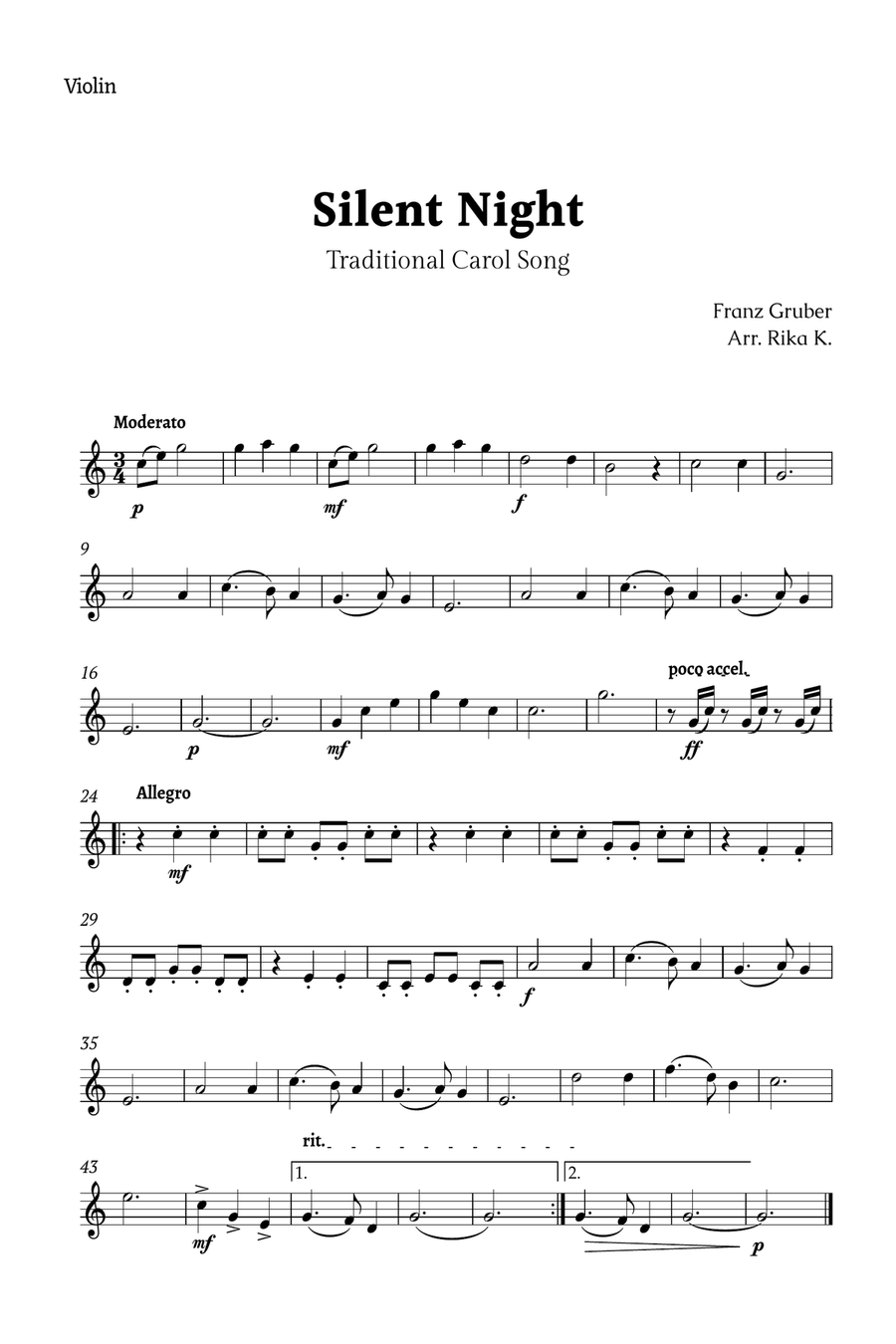 Silent Night for Violin and Viola Duet String Duet scores gallery preview page 3