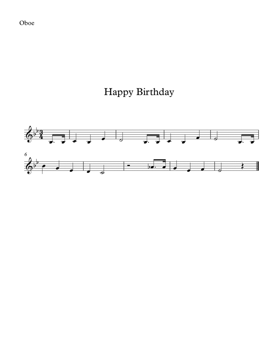 Happy Birthday for Beginners Oboe Solo scores gallery preview page 1