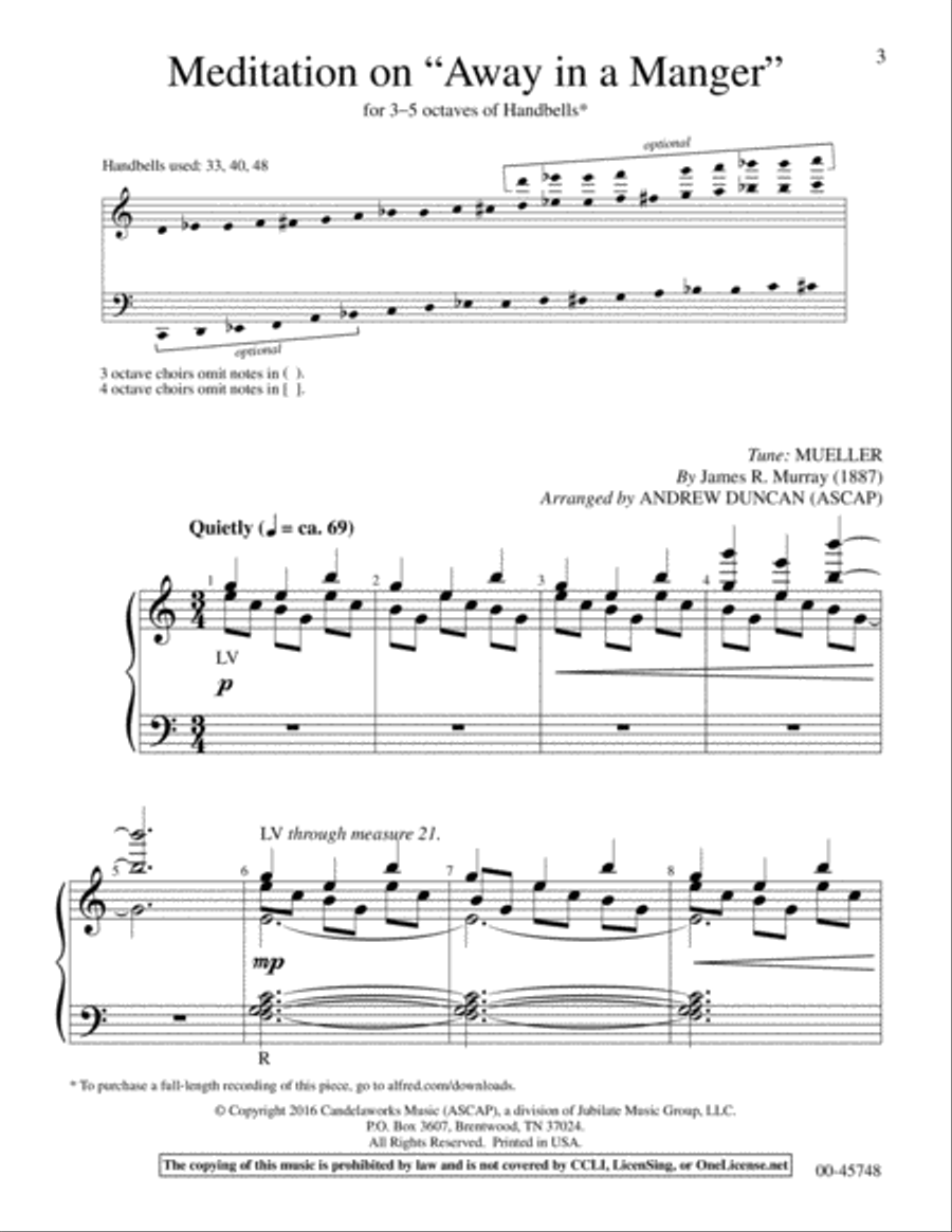 Meditation on Away in a Manger Handbell Choir scores gallery preview page 3
