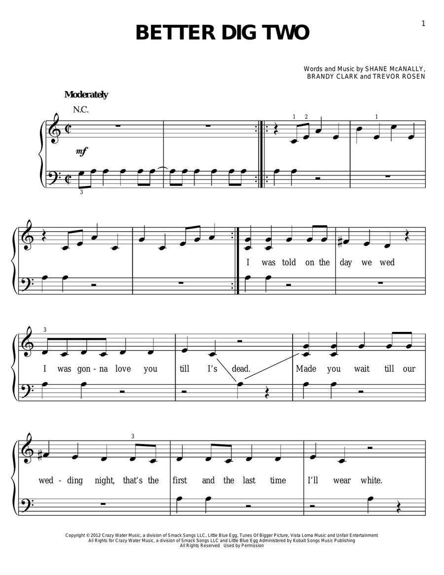 Better Dig Two Easy Piano scores gallery preview page 1