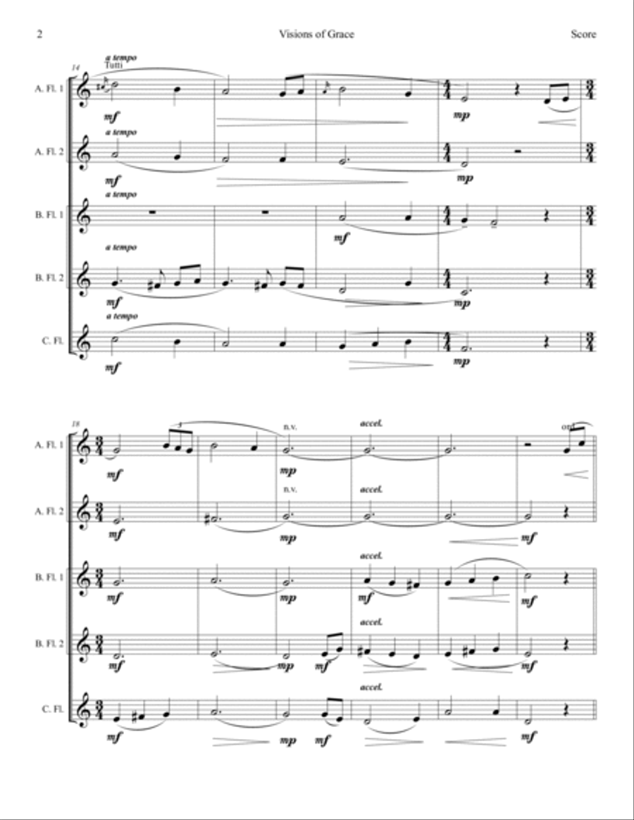 Visions of Grace (2015) Quintet for Low Flutes Small Ensemble scores gallery preview page 4