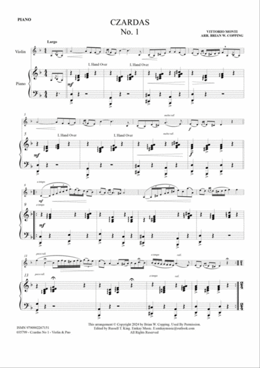 CZARDAS No1 – VIOLIN & PIANO Violin Solo scores gallery preview page 2