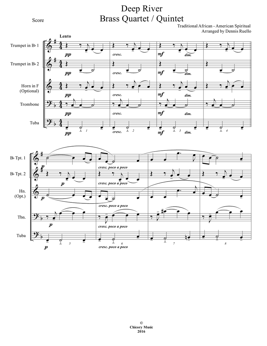Deep River - Brass Quartet / Quintet - Intermediate Brass Quartet scores gallery preview page 1