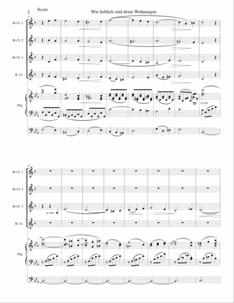 Wie lieblich sind deine Wohnungen (How lovely is Thy dwelling place) for clarinet quartet and organ Clarinet Quartet scores gallery preview page 2