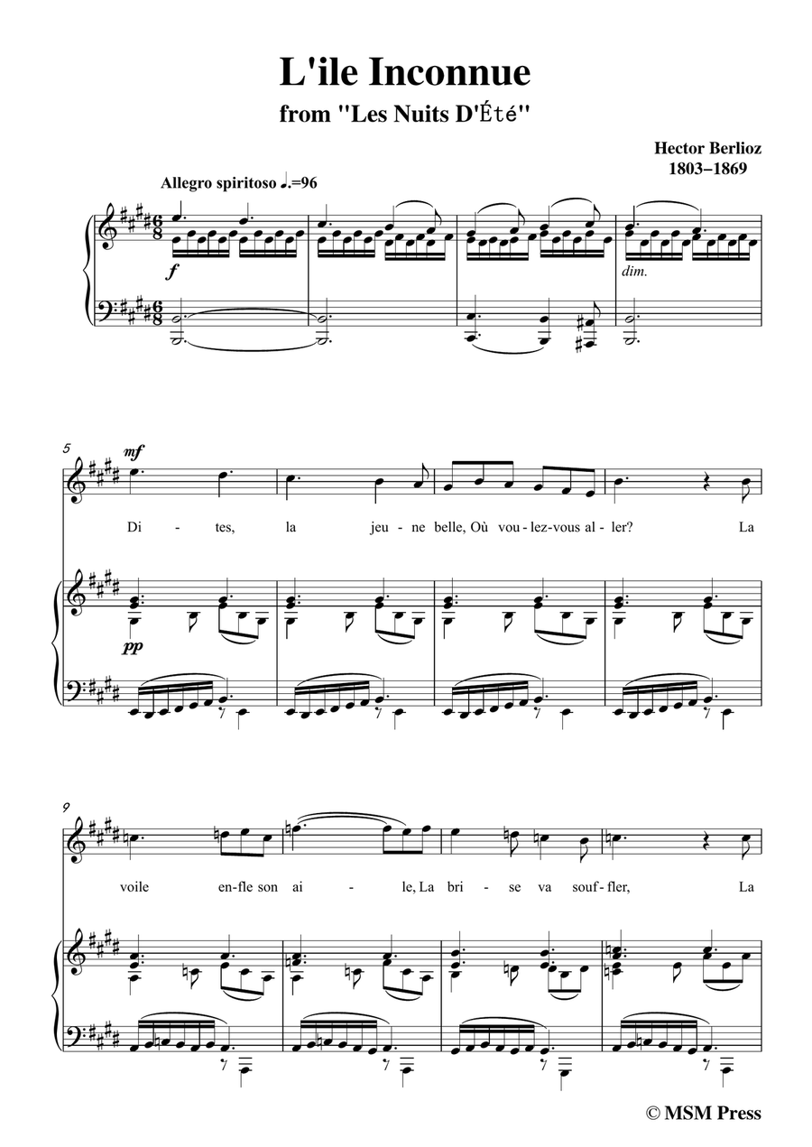 Berlioz-L'ile Inconnue in E Major,for voice and piano Piano, Vocal scores gallery preview page 3