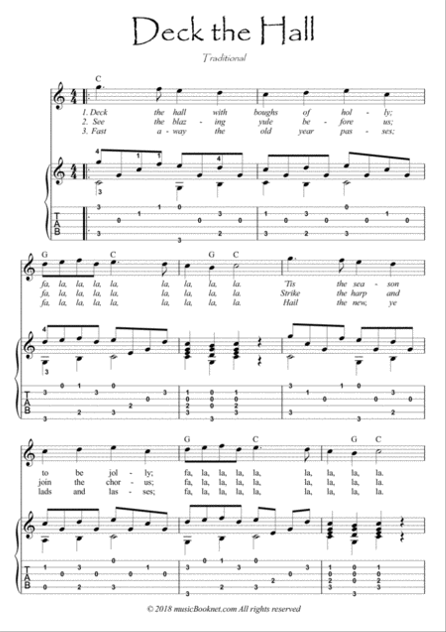 Deck the Hall Christmas Carol Flute guitar duet Flute scores gallery preview page 1