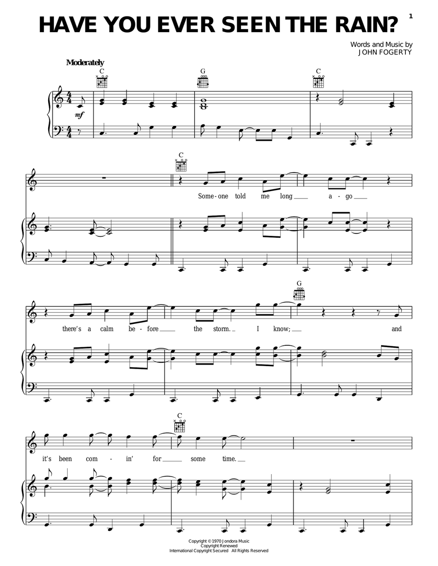 Have You Ever Seen The Rain? Piano, Vocal, Guitar scores gallery preview page 1