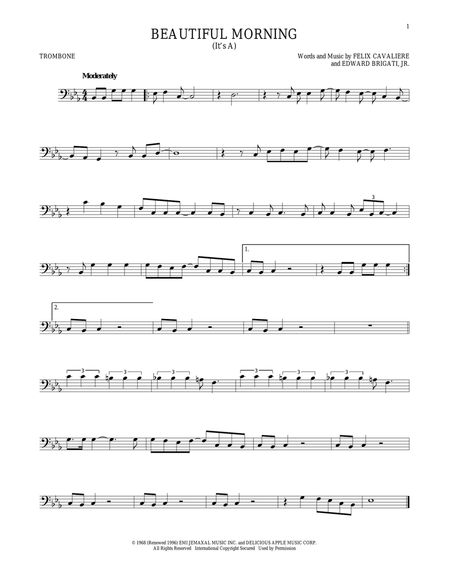 (It's A) Beautiful Morning Trombone Solo scores gallery preview page 1